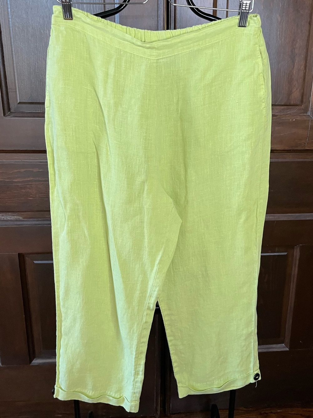 Habitat Linen Pants Pull On Pockets Light Green Cropped Cuffed USA Women's L